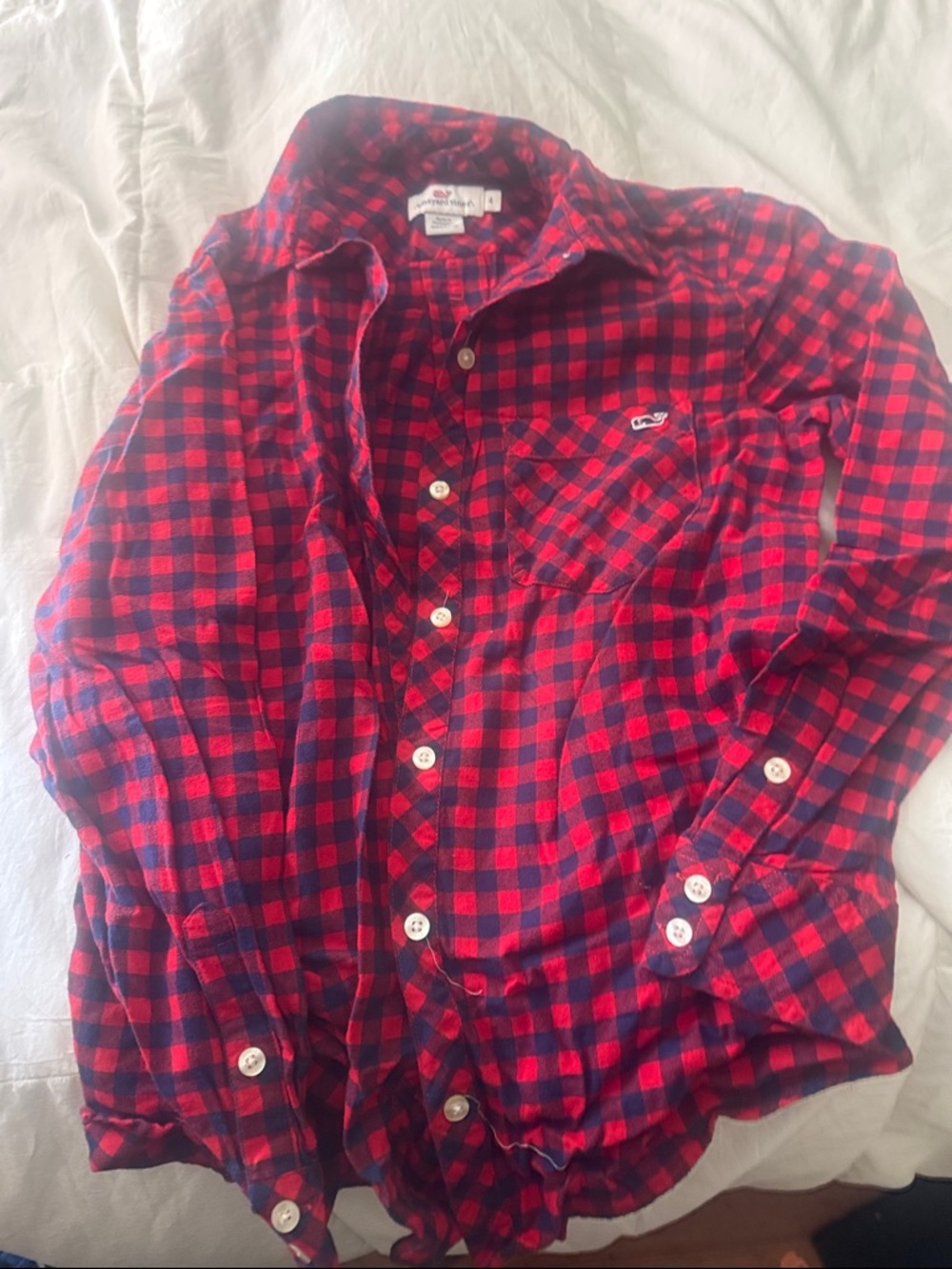 Vineyard Vines Red and Navy Plaid Button-Down Shirt